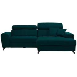 Ecksofa Petrol Samt mit Liegefunktion - Recamiere rechts - Sofas & Sessel: Stilvolles Ecksofa in Petrol mit luxuriösem Samtbezug und praktischer Liegefunktion - ideal für entspannte Stunden.