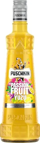 Puschkin Passionfruit Yuzu Likör 0,7L - Exotischer Likör mit fruchtigem Geschmack von Passionsfrucht und Yuzu. Perfekt für tropische Cocktails oder pur auf Eis. Genießen Sie den besonderen Geschmack verantwortungsvoll ab 18 Jahren.
