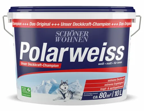 Schöner Wohnen 10 Liter Innenfarbe Polarweiss - Farben mit extremer Deckkraft und hoher Ergiebigkeit, ideal für perfekte Oberflächen. Ergiebigkeit: ca. 110-150 ml/m².