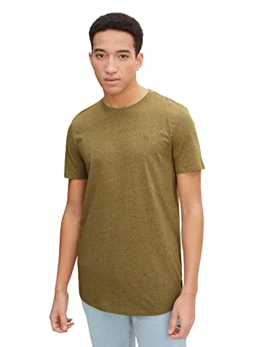 TOM TAILOR Denim Herren Long Fit T-Shirt mit kleiner Logo-Stickerei 29188 - Light Olive Green Melange XS