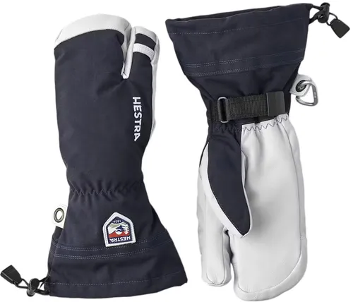 Hestra Army Leather Heli Ski 3-Finger Handschuhe - navy - Größe 12 - Wintersport-Bekleidung mit robustem Ziegenleder für hohe Griffigkeit und Beweglichkeit. Das 3-Finger-Design hält warm und bietet Flexibilität, ideal für anspruchsvolle Skifahrer.