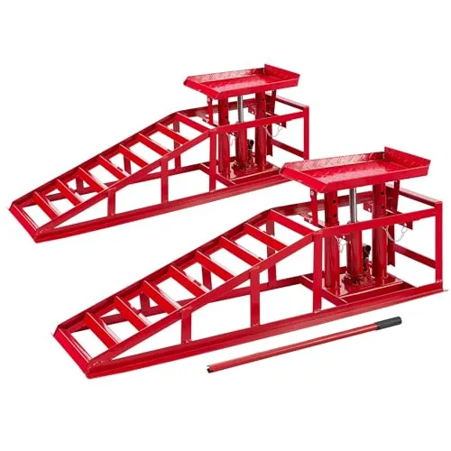 Arebos Auffahrrampe mit Wagenheber - höhenverstellbar von 270-375 mm, 4000 kg Tragkraft für sichere Unterbodenpflege und Montagearbeiten, 2 Stück