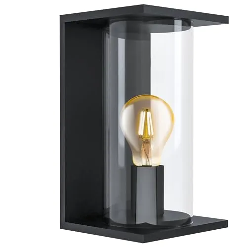 Eglo AUßENWANDLEUCHTE Cascinetta - Elegante Außenbeleuchtung - Lampen & Leuchten, stilvolle Außenwandleuchte in Schwarz und Klar, aus Glas und Metall, ideal für eine moderne Garten- oder Terrassengestaltung.