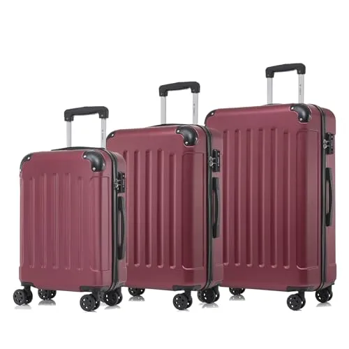 YONSLY Premium Reisekoffer Set mit TSA-Schloss und YKK-Reißverschluss - Hochwertiges Koffer-Set in Weinrot mit TSA-Zahlenschloss für sichere Reisen. Robuste 360°-Doppelrollen sorgen für mühelose Mobilität. Ideal für jedes Handgepäck und jede Airline.