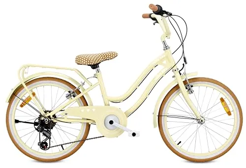 Zoll Kinderfahrrad 20 Zoll Shimano Retro Heart für Mädchen - Stilvolles 20 Zoll Kinderfahrrad mit 6-Gang Shimano Schaltung, ideal für Abenteuer und täglichen Fahrspaß.