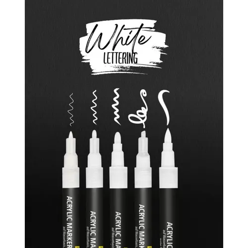 Online Pen Fineliner White Lettering - 5 weiße Acryl-Stifte für Handlettering, deckend und vielseitig einsetzbar für kreative Projekte