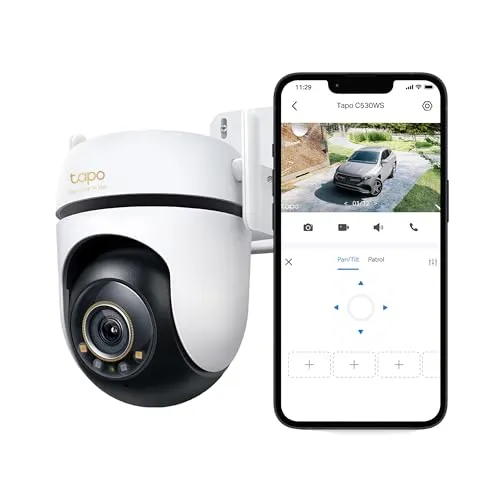 TP-LINK Tapo C530WS V2 - Wetterfeste Netzwerk-Überwachungskamera - Netzwerkkamera für den Außenbereich mit schwenk- und neigbarer Funktion, ideal für Rundumschutz bei Tag und Nacht.