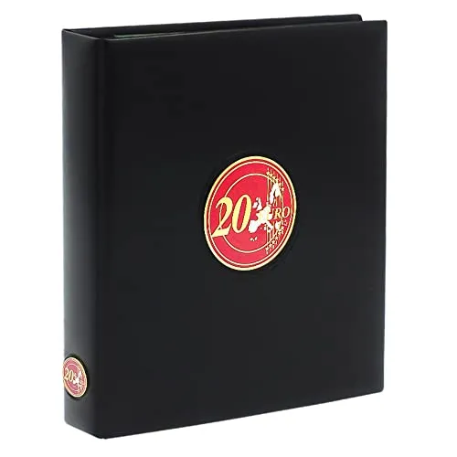 SAFE 7344-0 Premium 20 Euro MÜnzalbum Ringbinder - Sammlermünzen Aufbewahrung, hochwertiger schwarzer Einband mit geprägten Metall-Plaketten und stabiler 4-Ring-Mechanik für individuelle Befüllung.