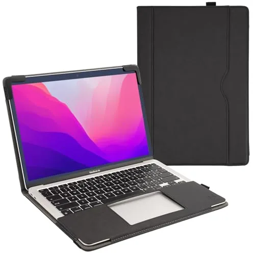 TYTX Lederhülle Kompatibel mit MacBook Pro 13 Zoll M2/M1 (2022-2016) A2338/A1989/A1706/A1708/A2159/A2289/A2251, Laptop-Hülle Folio Book Schutzhülle Case Cover, Schwarz