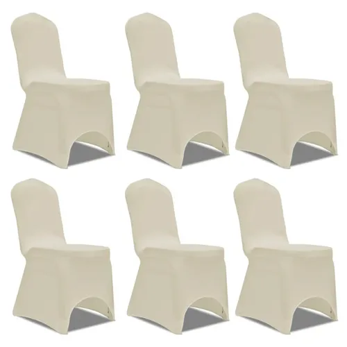vidaXL 6 x Stuhlhusse Stretchhusse cremefarben - Hussen für Veranstaltungen, aus dehnbarem Stretchstoff, passen perfekt auf gängige Stühle und sind waschbar bis 40 °C.