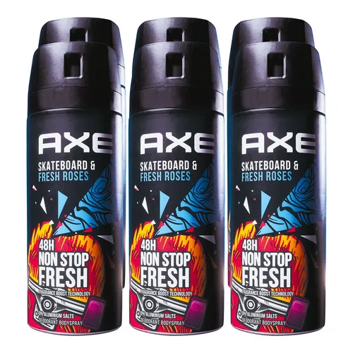 Axe Bodyspray Skateboard & Fresh Rose 150 ml, 6er Pack - Deos mit einzigartigem Duft, erfrischend und ohne Aluminiumsalze! Ideal für den aktiven Lifestyle und immer griffbereit in der praktischen Großpackung.