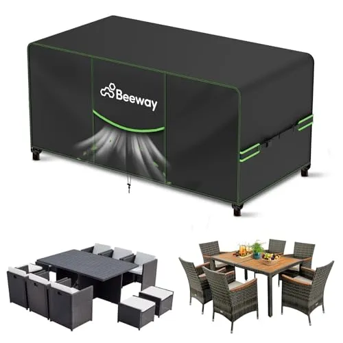 BEEWAY Gartenmöbel Abdeckung Wasserdicht V2.0 183x122x73cm, Schutzhülle Abdeckplane für Gartentische Terrassenmöbel Möbelsets - 420D Oxford Gewebe, Anti-UV, Winterfest