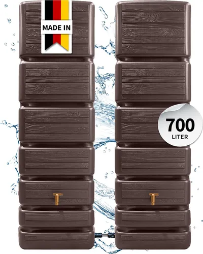 4rain Regentonne SLIM WOOD DECOR Wandtank-SET 700 L – darkwood - Elegante 700 L Wandregentonne im Holzdesign für den Außenbereich, platzsparend und ideal zur Nutzung von Regenwasser.