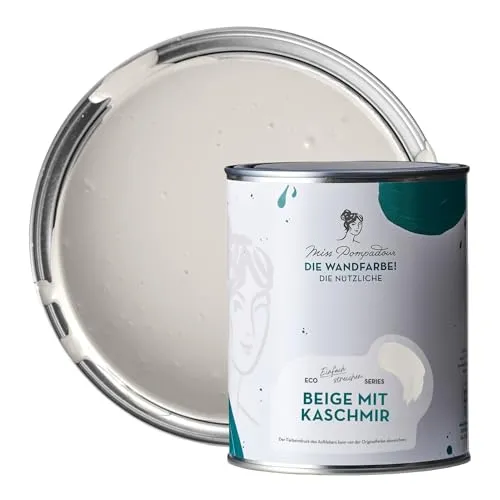 MissPompadour abwaschbare Wandfarbe Beige mit Kaschmir 1L - hohe Deckkraft & Ergiebigkeit - matte, scheuerbeständige Innenfarbe - geruchsarm, wasserbasiert, atmungsaktiv - Die Nützliche