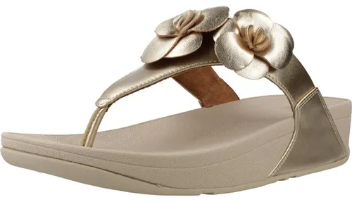 Fitflop Lulu Flower Damen Sandalen mit Zehensteg in Platino - Entdecken Sie die neuen Lulu-Sandalen mit einer stilvollen floralen Note. Mit weichen, metallischen Lederblüten und einer bequemen Zehensteg-Silhouette sind sie der perfekte Begleiter für warme Tage.