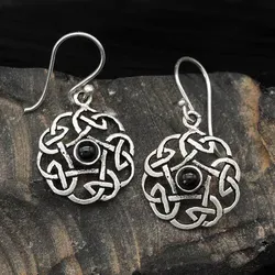 Drachensilber Keltische Ohrhänger Onyx 925 Sterlingsilber (Paar) - Silber;Schwarz