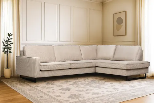 Home affaire Ecksofa Pinto, 290 cm, Cord, Chenille, Lederoptik, Ottomane links / rechts, mit Keder, schwarze Metallfüße, Wellenunterfederung