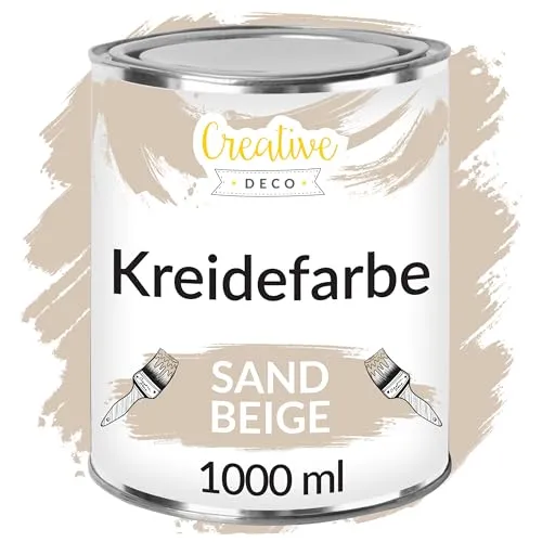 Creative Deco Beige Kreidefarbe 1000 ml - Möbellack für Landhaus- und Vintage-Stil, abwaschbar und ideal für DIY-Renovierungen