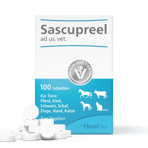 Sascupreel ad us. vet. Tabletten - Tierarzneimittel für Hunde, Katzen, Pferde und mehr. Unterstützt die Heilung mit natürlichen Inhaltsstoffen – Made in Germany.