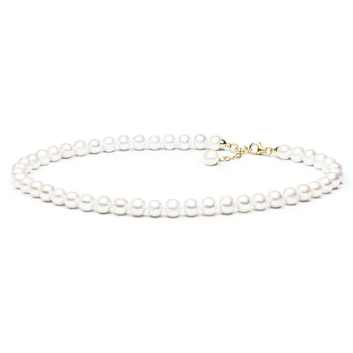 Gaura Pearls Damen Choker mit Süßwasserperlen – Eleganter Schmuck - Eleganter Choker mit handverlesenen, strahlend weißen Süßwasserperlen (8–9 mm) und einem hochwertigen 14K Gelbgold-plattierten Verschluss aus 925 Silber. Perfekt für jedes Outfit und ein ideales Geschenk!
