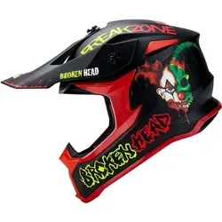 Broken Head Motocross-Helm FreakZone Schwarz-Rot - Verrückter Motocross-Helm mit einzigartigem Clown-Design. Er erfüllt die ECE-Norm für optimalen Schutz und bietet durch mehrere Belüftungen hohen Komfort. Ideal für abenteuerlustige Fahrer, die ihren eigenen Stil zeigen möchten!