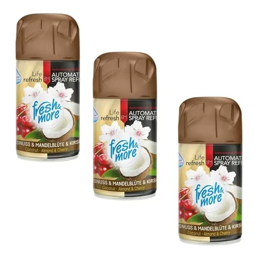 Fresh & More Lufterfrischer Nachfüller (3er Pack) 250ml, Kokosnuss-Mandelblüte&Kirsche
