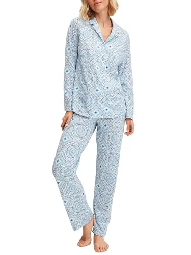 CALIDA Cotton Special Pyjama Damen, 100% Baumwolle - Hochwertiger Schlafanzug aus 100% weicher Baumwolle, bietet hohen Tragekomfort und Atmungsaktivität. Die lange Hose mit Dehnbund sorgt für eine perfekte Passform.