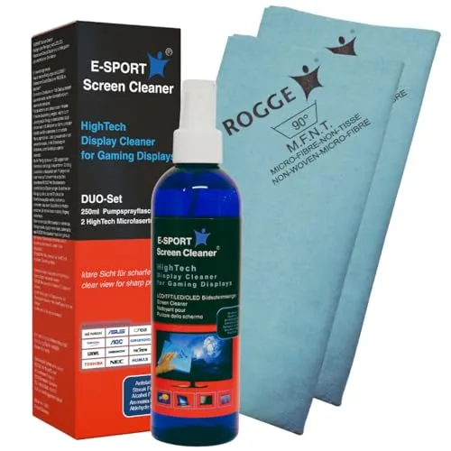 E-Sport Screen Cleaner, 250ml HighTech Display Cleaner für Gaming Displays inkl. 2 ROGGE Prof. Microfasertücher 38x40cm.