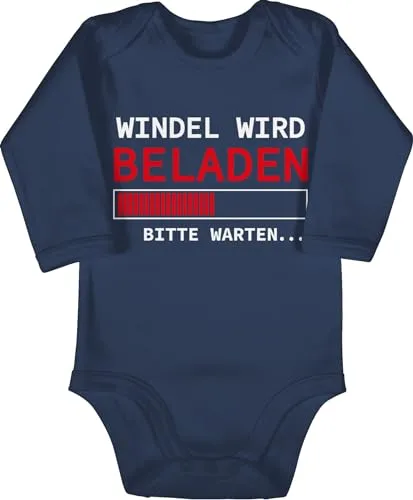 Baby Body langarm Mädchen Junge - Sprüche - Windel wird beladen - 6/12 Monate - Navy Blau - babybody neugeborene babygeschenke spruch geladen strampler lustige babykleidung babygeschenk spruche