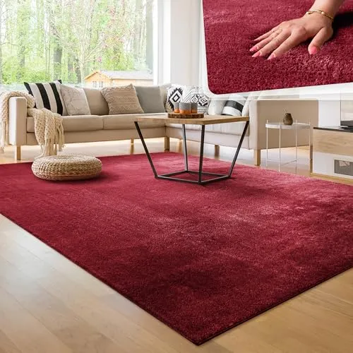 Paco Home Moderner Kuscheliger Teppich Kurzflor rot, waschbar und rutschfest, 120x160 cm - Kuscheliger Teppich aus 100 % Polyester, frei von Schadstoffen, mit rutschfestem Rücken für sicheren Halt. Waschbar bis 30 Grad, ideal für gemütliche Wohnräume in verschiedenen Größen.
