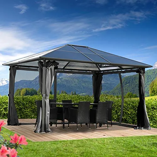 Alu-Pavillon PREMIUM 3x4m grau - Inkl. LEDs, TÜV geprüft, wasserdicht und eleganter Hingucker für entspannte Stunden im Garten