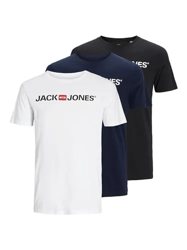 JACK & JONES Herren JJECORP Logo Tee SS Crew Neck 3PK MP T-Shirt - 3er Pack Herren T-Shirts in Schwarz, Blau und Weiß. Bequeme Baumwolle mit Rundhalsausschnitt und stylishem Jack & Jones Logo – ideal für lässige Outfits!