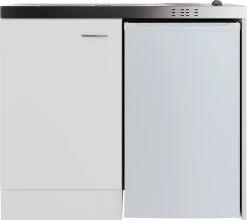 Flex-Well Küchenzeile Pantry 100 cm mit DUO Kochfeld und Kühlschrank - Küchenzeile mit modernem Design, DUO Kochfeld und Kühlschrank mit 3-Sterne Gefrierfach für platzsparende Lösungen und effiziente Nutzung.
