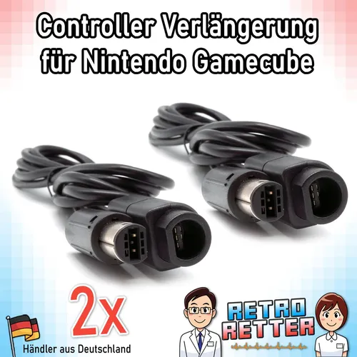 2x Gamecube Controller Verlängerung 1,8m - GC Verlängerungskabel GamePad Kabel