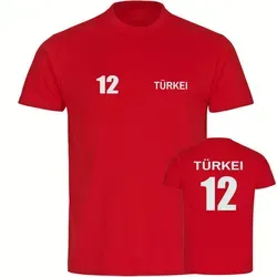 multifanshop T-Shirt Herren Türkei - Trikot Nummer 12 - Sportliches Design in Rot XXL - Hochwertiges T-Shirt aus 100% Baumwolle in sportlichem Design. Ideal für Fans und Freizeit, mit Rundhalsausschnitt und kurzem Arm. Größe XXL, bequem und stylisch.