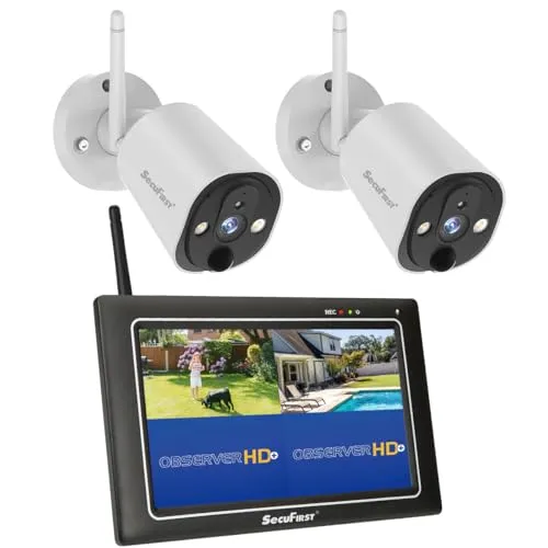 SecuFirst CWL401W2 – 7-Zoll-Monitor mit 2 kabellosen Überwachungskameras - Überwachungskameras: Plug-and-Play Sicherheitssystem mit 3MP Kameras und 7-Zoll-Touchmonitor, ideal für mühelose Überwachung ohne Internet.