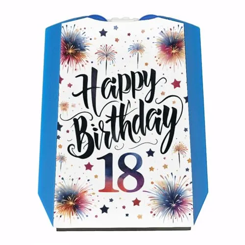 18. Geburtstag Feuerwerk Parkscheibe mit Spruch Happy Birthday mit fröhlichem Hintergrund Perfekt für die achtzehn Party Feier Geburtstagsgruß und Glückwünsche