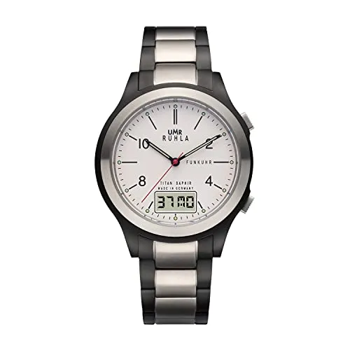 UMR RUHLA Herren-Armbanduhr 13-107, Funk, Titan - Elegante Herren-Armbanduhr mit Funkuhrwerk und robustem Titanarmband. Saphirglas und 5 bar Wasserdichtigkeit machen sie ideal für den täglichen Gebrauch.