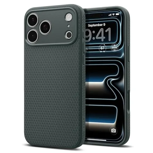 Spigen iPhone 17 Pro Max Hülle [rutschfest] [DURCHDACHTE Details] Liquid Air Case Slim TPU mit Truss-Design, Militärgeprüfter Schutz, Sound Tunnel Technologie Handyhülle –Abyss Green