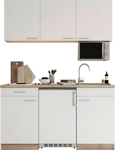 Pantryküche RESPEKTA "Luis" mit Mikrowelle - Küchenzeilen, komplett mit Elektrogeräten und durchgehender Arbeitsplatte, ideal für kleine Räume und moderne Haushalte.