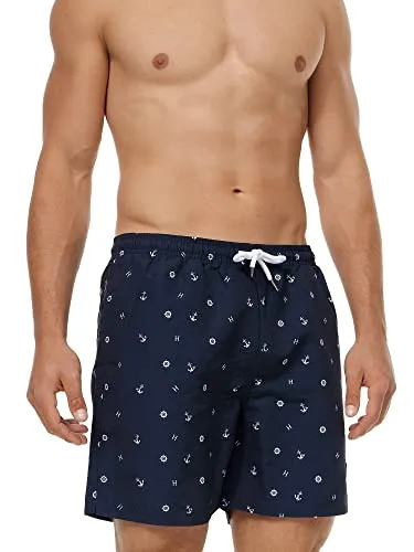 Indicode Herren Maya Badehose mit 3 Taschen und Tunnelzug - Badeshorts für Herren mit elastischem Bund, praktischen Taschen und einem maritimen Muster – ideal für den Strand oder Pool!