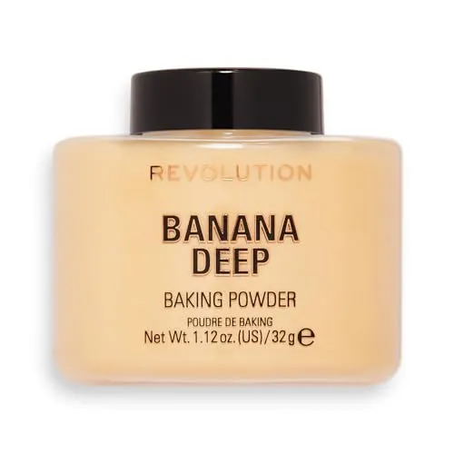 Makeup Revolution, Loose Baking Powder, Verlängert die Haltbarkeit des Makeups, Makeup Setting Powder, Banana Deep, Für mittlere bis dunkle Hauttöne, 32g