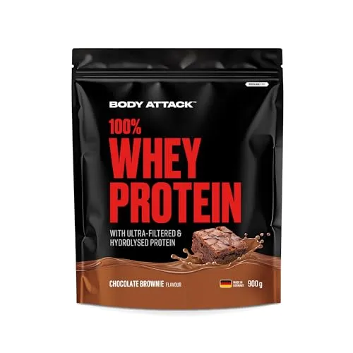 Body Attack 100% Whey Protein - 900g Chocolate Brownie - Sportnahrung mit hochwertigem Whey Protein, ideal für Muskelaufbau und Regeneration, köstlicher Geschmack von Chocolate Brownie.