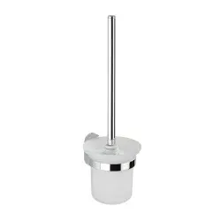 WENKO Puerto Rico Power-Loc WC-Garnitur 22294100 - Hochwertige Toilettenbürstenhalterung aus verchromtem Zink mit abnehmbarem, satiniertem Glasbehälter. Befestigung ohne Bohren für festen Halt auf verschiedenen Oberflächen. Inkl. Power-Loc Kleber Set für einfache Montage.