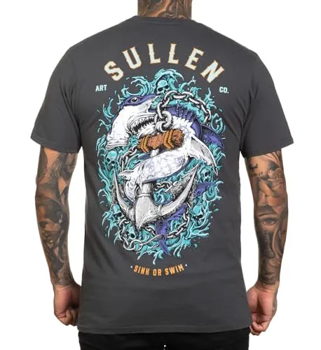 Sullen Clothing T-Shirt Sea Hammer Art Collective Tattoo Shark Hai Anker Schädel, Größe:L