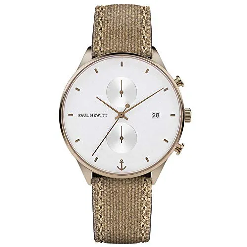 Paul Hewitt Midnight Ocean PH-C-BR-W-47M Herrenuhr Chronograph - Beige - Chronograph für Herren mit robustem Edelstahlgehäuse, Saphirglas und praktischer Stoppuhrfunktion. 5 ATM wasserdicht, ideal für den Alltag oder besondere Anlässe.