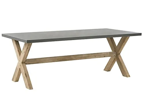 Gartentisch 200x100 cm Betonplatte und Akazienholz-Beinen rustikal grau Olbia