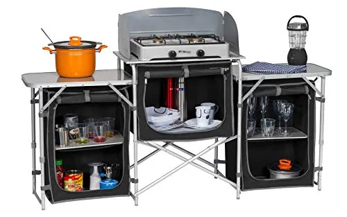 Berger Campingküche XL - Camping-Möbel mit tragbarem Design, ideal für Outdoor-Abenteuer. Mit einer Breite von 172 cm und einer Gewichtskapazität von 30 kg bietet sie viel Platz für Ihre Campingutensilien.