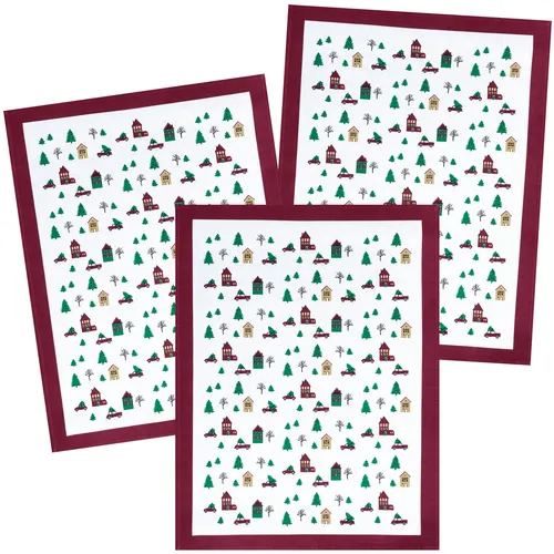 Geschirrtücher KRACHT 3er Pack Christmas Town ca.50x70cm Halbleinen bedruckt NEU