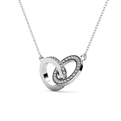 Juwelier Nagel Kette Doppelring besetzt mit Zirkonia Elementen | 925 Sterling Silber | Vergoldet mit 18k Weißgold | Anhänger Kollektion Victoria Peak - Intertwined